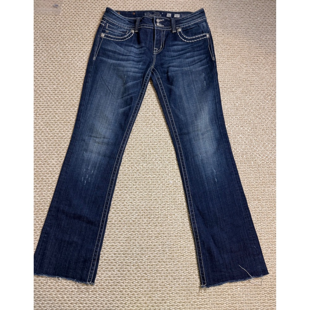Miss Me Bootcut Jeans Y2K  Dark Wash Embellished Cross Flap Pocket Size 31